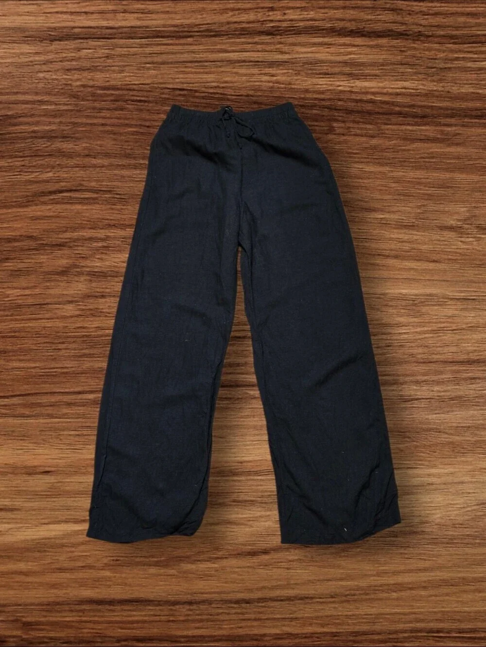 H&M Linen Blend Black Wide Leg Drawstring Pants